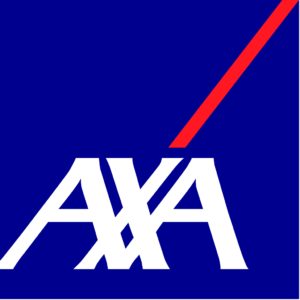 AXA corporate logo: white AXA letters on blue background with a red diagonal stripe on the right edge.