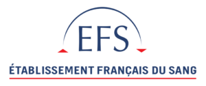 Logo of the Établissement Français du S ang (EFS): blue arc over the letters 'EFS' with red triangular accents and the full name in bold blue text.