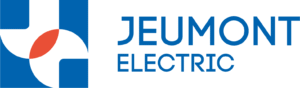 Jeumont Electric logo: blue geometric shapes with a white circle and orange segment, plus the text JEUMONT ELECTRIC on the right.